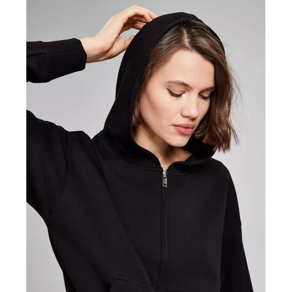 And Now This Women's Scuba Zip-Front Hooded Sweatshirt w.Pockets Deep Black XL - Picture 2 of 6